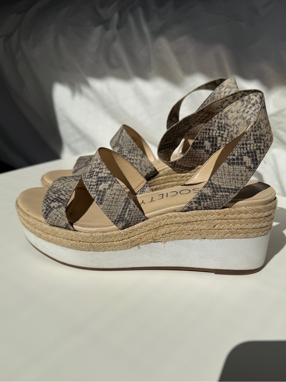 Sole Society Snake-Print Beige Espadrille platform Sandals